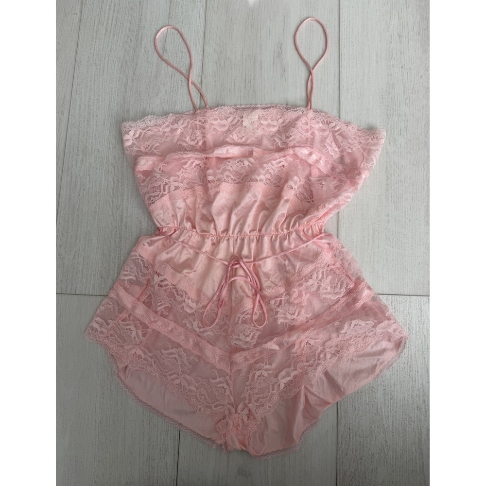Vintage Texsheen Teddy Sz M Pink Floral Lace One Piece USA‎